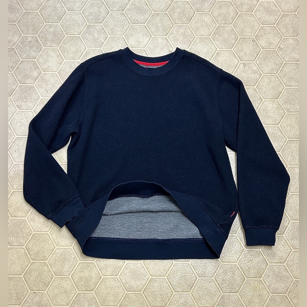 Men’s XL TOPO DESIGNS Blue Wool Blend Crew Neck Technical Hybrid Global Sweater
